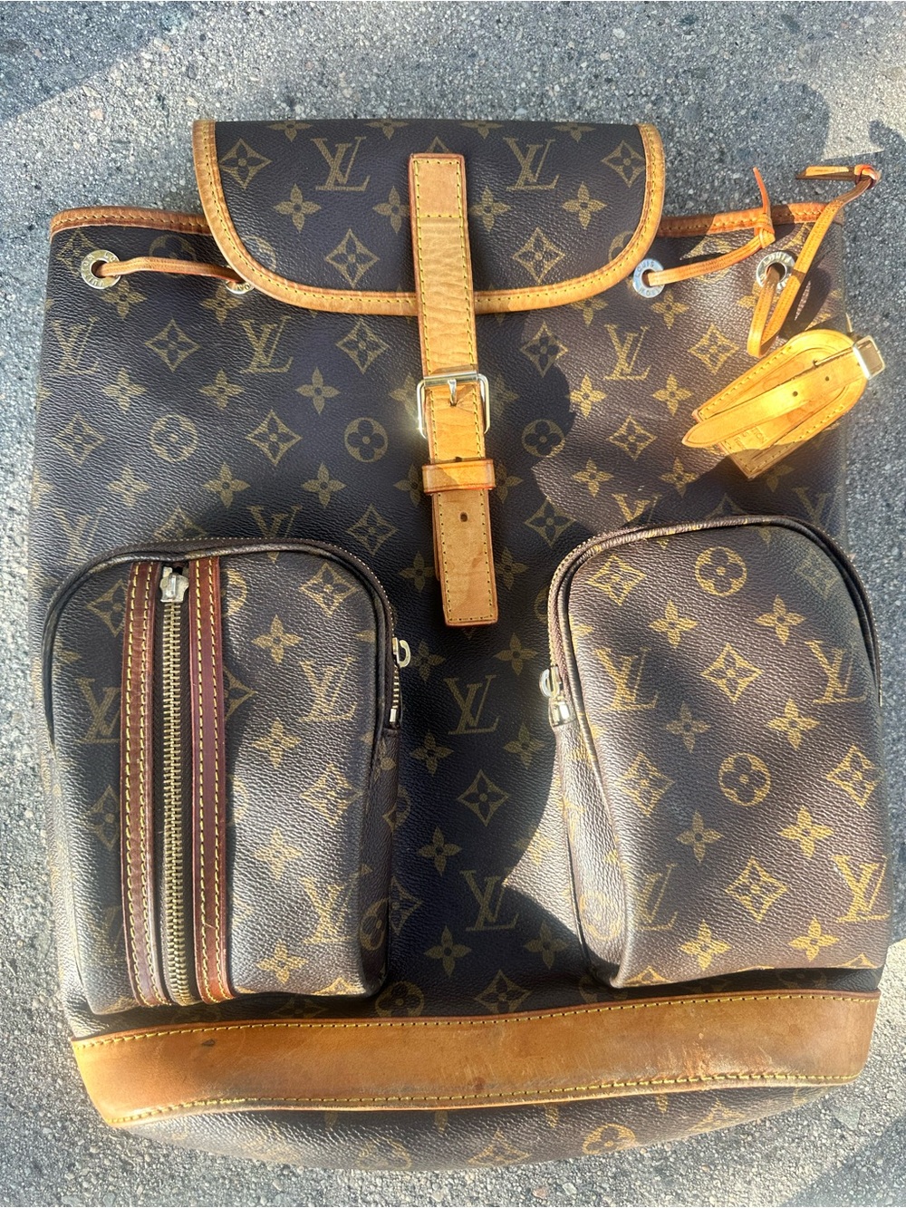 Louis Vuitton Brown Monogram Canvas Drawstring Backpack with Tan Trim